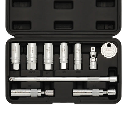10PCS Magnetic Spark Plug Socket Set – 3/8" Drive CR-V Steel Automotive Tool Kit with Extension Bar & Universal Joint